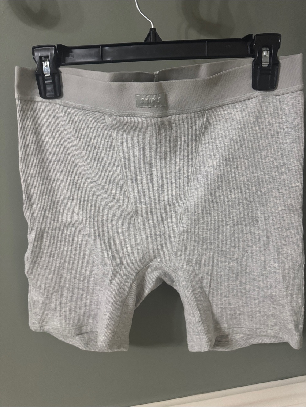 SKIMS Light Gray Ribbed Boxer Briefs with Satin Label Large